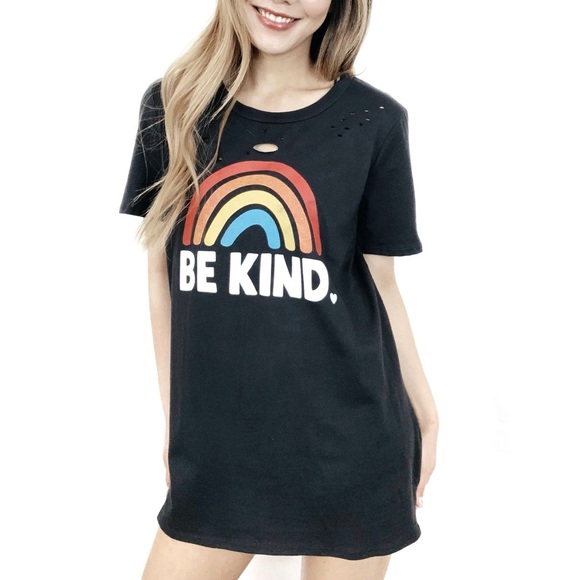 ‘Be Kind’ Rainbow Distressed T-shirt - Picture 3 of 7